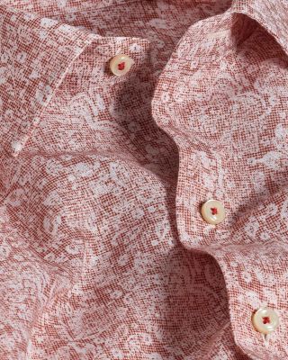 Regular Fit Texture Floral Print Linen Sport Shirt