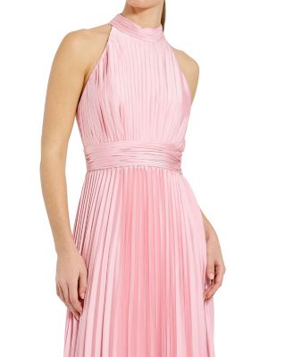 Pleated Sleeveless Halter Gown