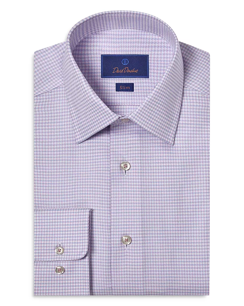 David Donahue Slim Fit End on End Twill Check Dress Shirt