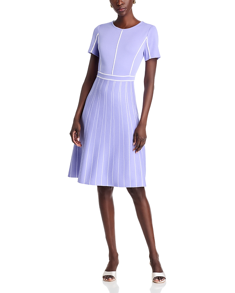 Misook Contrast Piping Jewel Neck A Line Dress