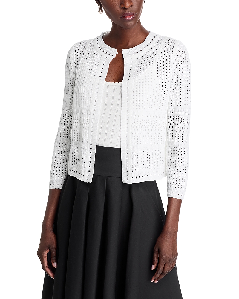 Misook Modern Fit Pointelle Knit Jacket In White
