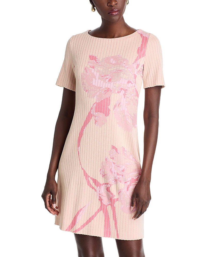 Misook Floral Jacquard Shift Dress In Biscotti/blush