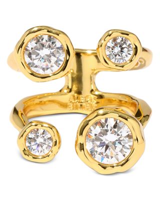 Asterales Cubic Zirconia Open Double Row Ring in 14K Gold Plated