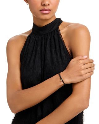 14K Yellow Gold White Diamond & Black Diamond Small Bee Charm Beaded Bracelet