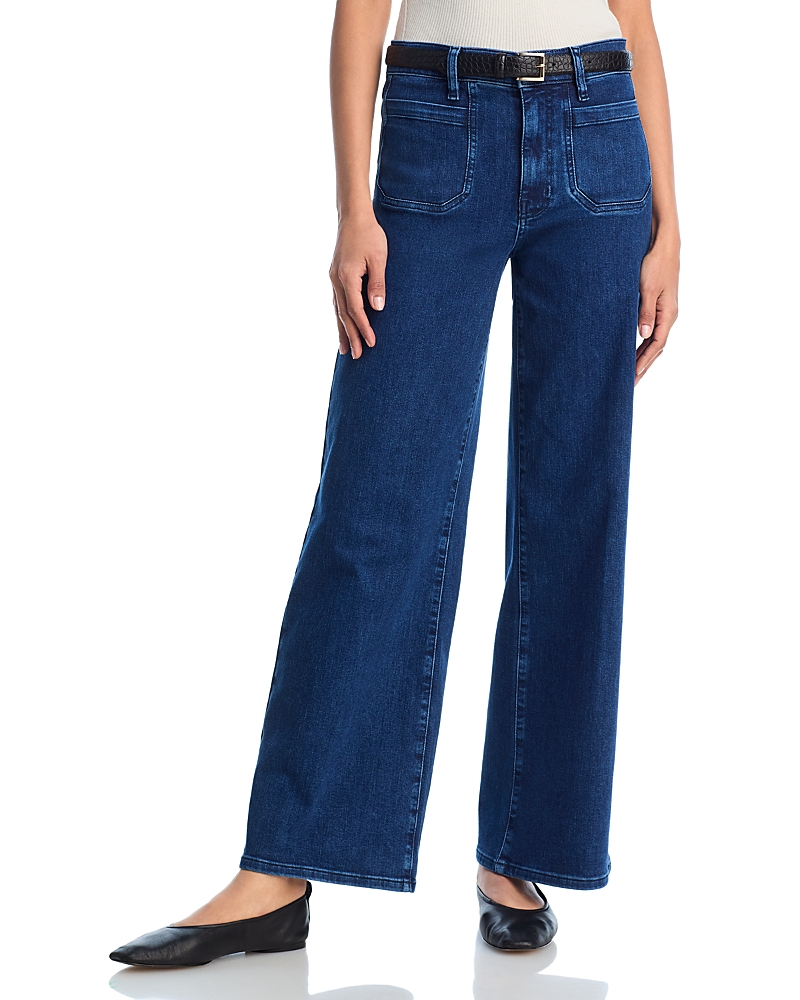 Frame Womens Palazzo Patch-pockets Wide-leg High-rise Stretch-organic-denim Blend Jeans Cursive
