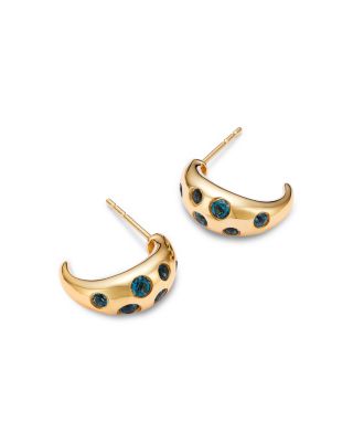 14K Yellow Gold London Blue Topaz Dome Hoop Earrings