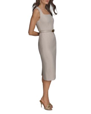 Belted Tweed Midi Dress