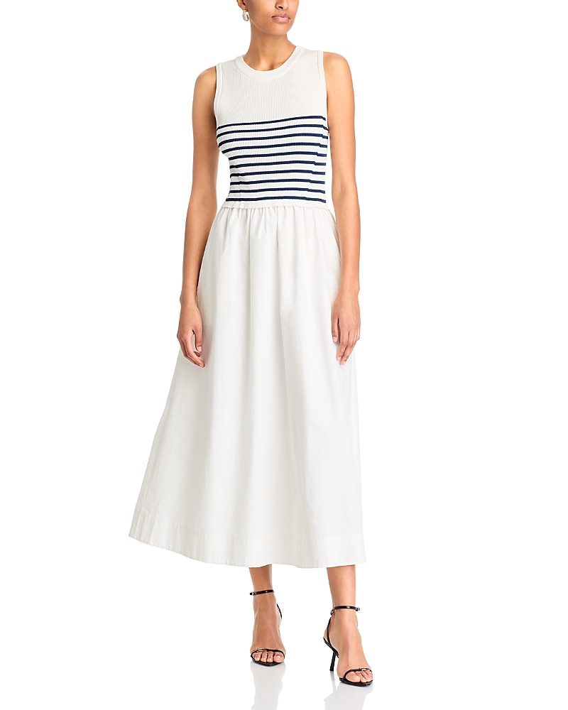 Aqua Mixed Media Maxi Dress - Exclusive In White/navy