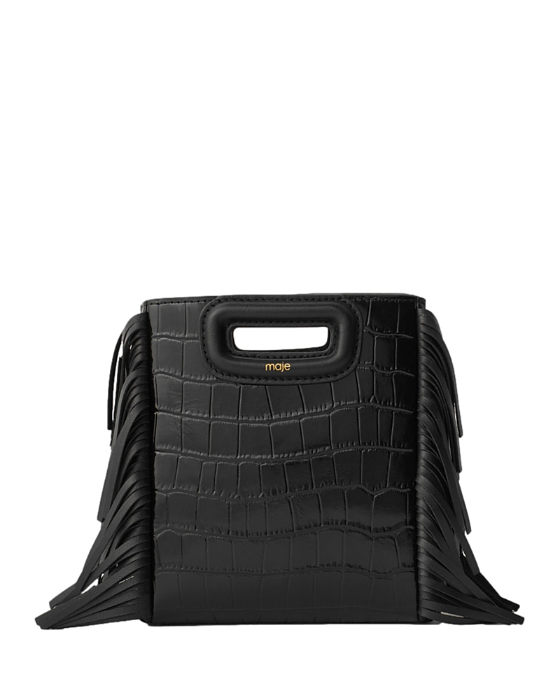 Maje M Fringe Leather Mini Bag In Black