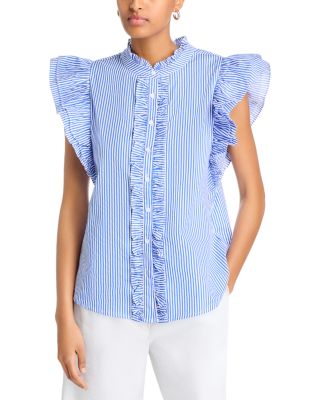 AQUA - Stripe Poplin Ruffle Top - Exclusive