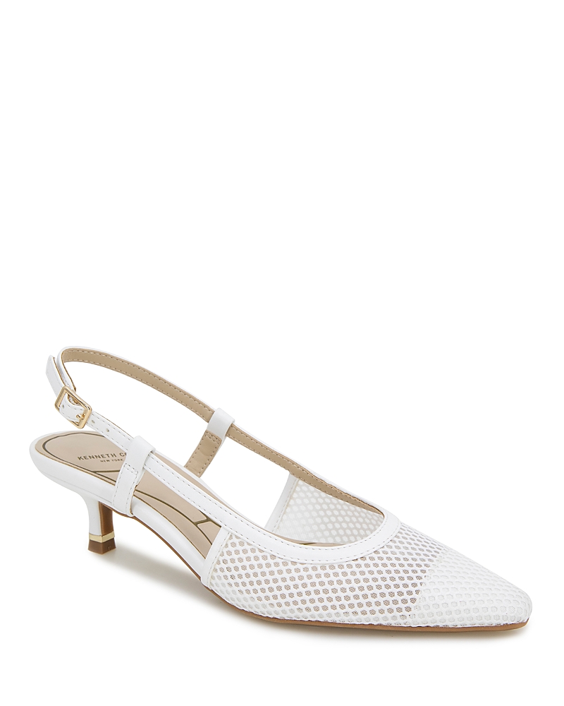 Kenneth Cole Martha Crystals Slingback Kitten Heel Pump In White Mesh