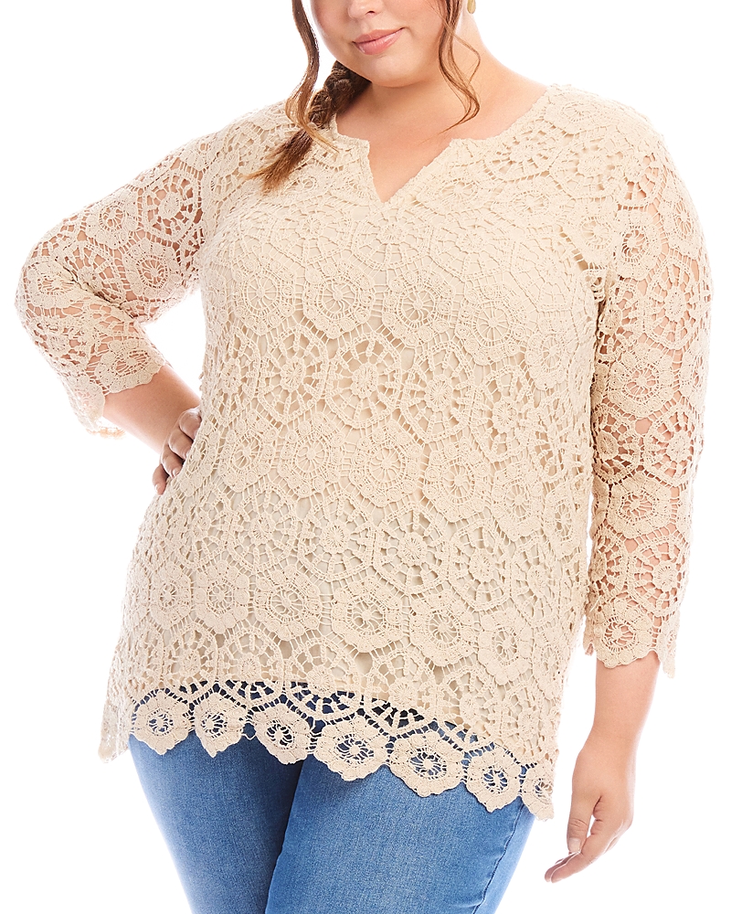 Karen Kane Plus Crochet Tunic In Natural