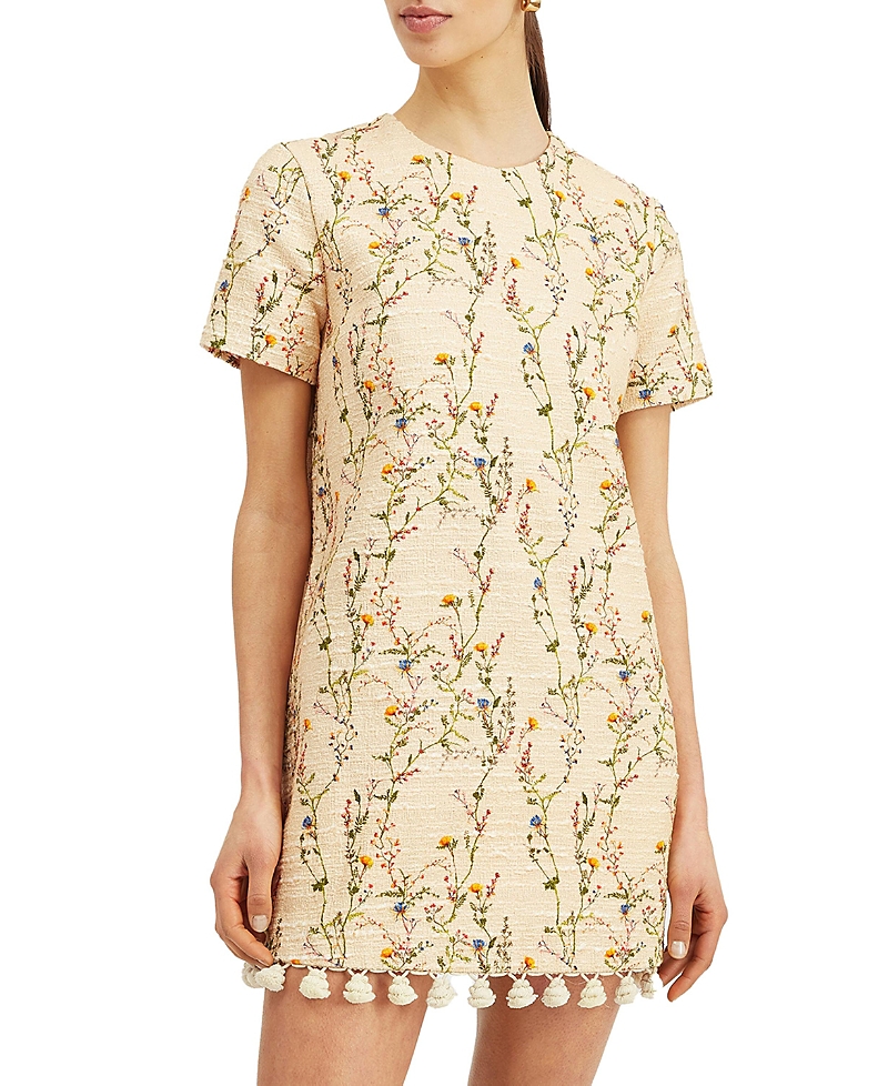 Shop La Doublej Mini Embroidered Swing Dress In Primavera Tweed Cream