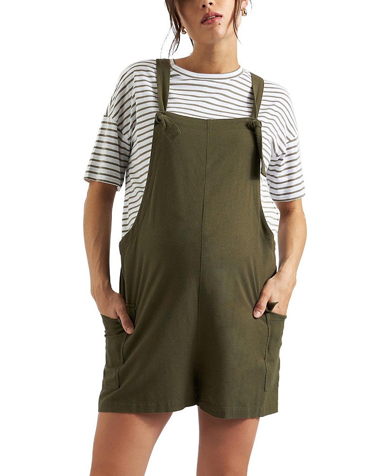 Ripe Maternity Terry Maternity Shortalls In Beige/khaki