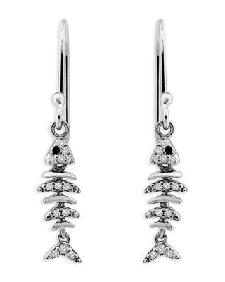 Pav&eacute; Fish Drop Earrings in Sterling Silver - Exclusive