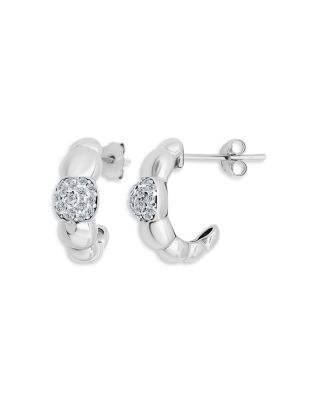 Pav&eacute; Croissant Half Hoop Earrings in Sterling Silver - Exclusive