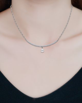 Pear Shape Cubic Zirconia & Pav&eacute; Curved Bar Pendant Necklace in Sterling Silver, 16"-18" - Exclusive