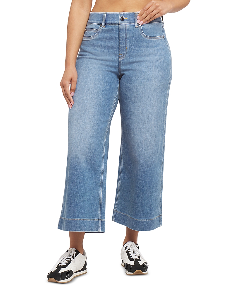 Spanx Cropped Wide Leg Jeans In Stonewashed Blue In Stonewashed Blue