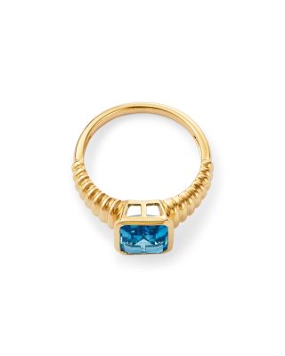 Bezel Swiss Blue Topaz Textured Ring in 14K Yellow Gold