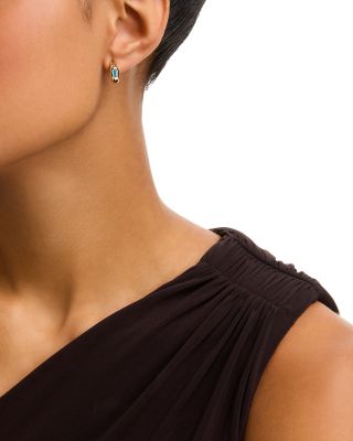 Swiss Blue Topaz Bold Gold J-Hoop Earrings in 14K Yellow Gold