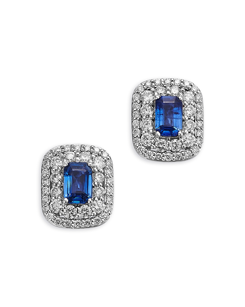 Bloomingdale's Fine Collection Sapphire & Diamond Double Halo Statement Stud Earrings In 14k White Gold In Blue/white Gold