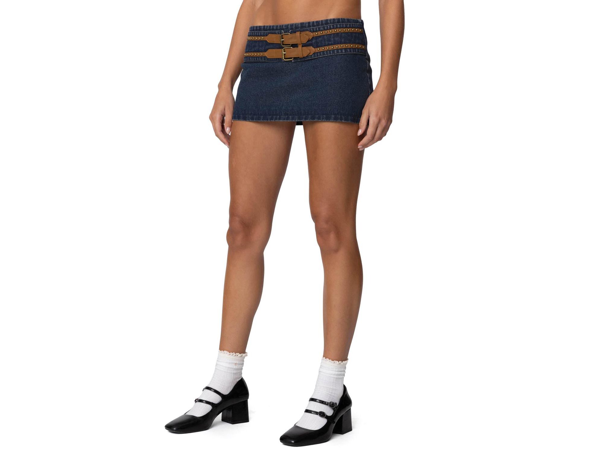Sky Double Buckle Denim Mini Skort - Image 1