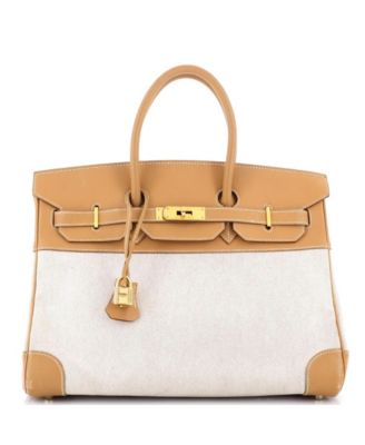 Pre-Owned HERMÈS - Birkin 35 Handbag Toile and Brown Epsom with Gold Hardware