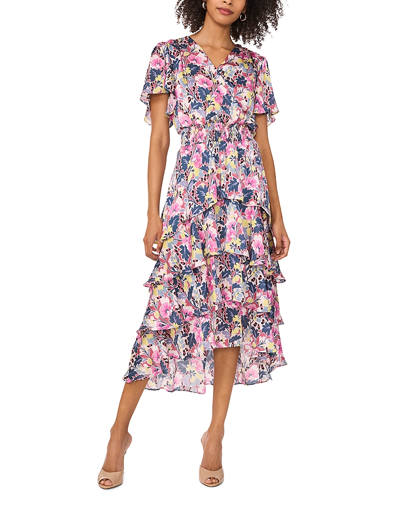 Vince Camuto Plus Size Floral-print Surplice Tiered Maxi Dress In Violet Blush