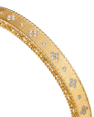 18K Yellow Gold Venetian Princess Diamond Flower Bangle Bracelet