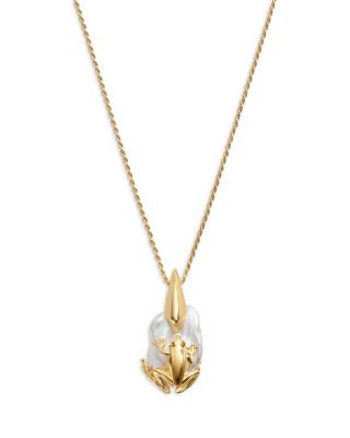 Rana Frog & Baroque Cultured Freshwater Pearl Pendant Necklace in 18K Gold Plated Sterling Silver, 18.11"