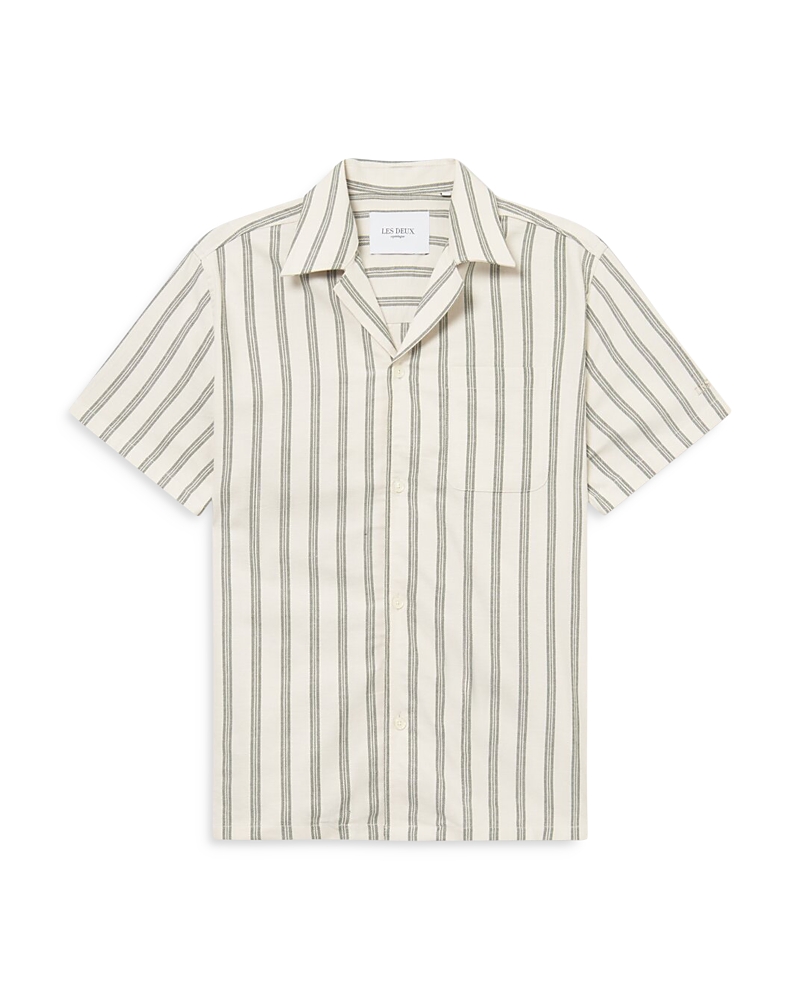 Les Deux Lawson Short Sleeve Shirt In Ivory/green