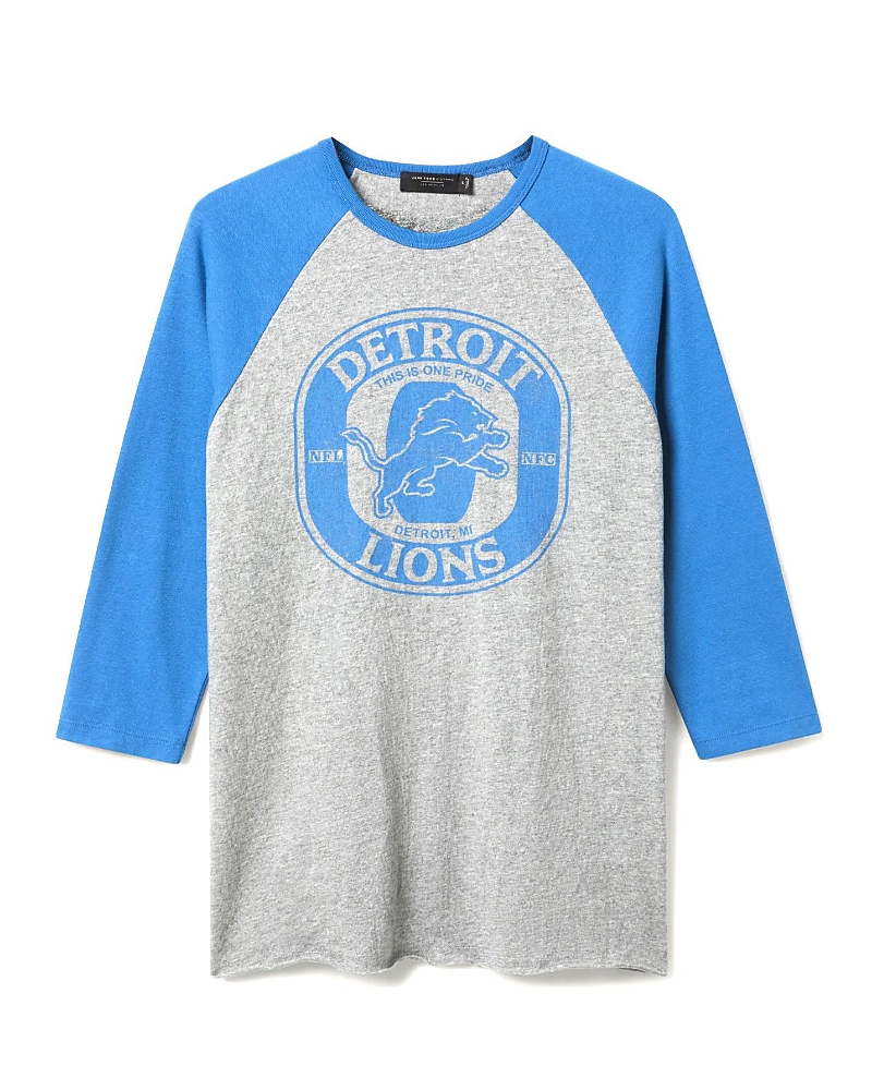 Junk Food Clothing Unisex Nfl Detroit Lions Elite Raglan In Heather Grey/lions Blue