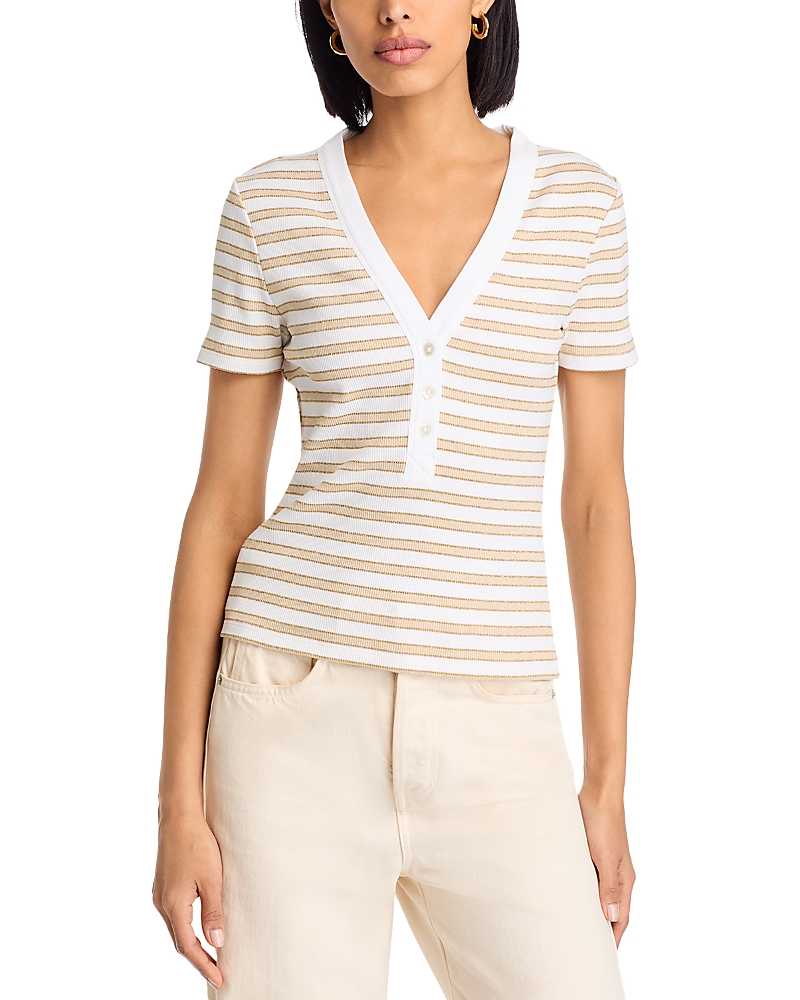 Veronica Beard Dekalb Stripe Stretch Cotton Henley Top