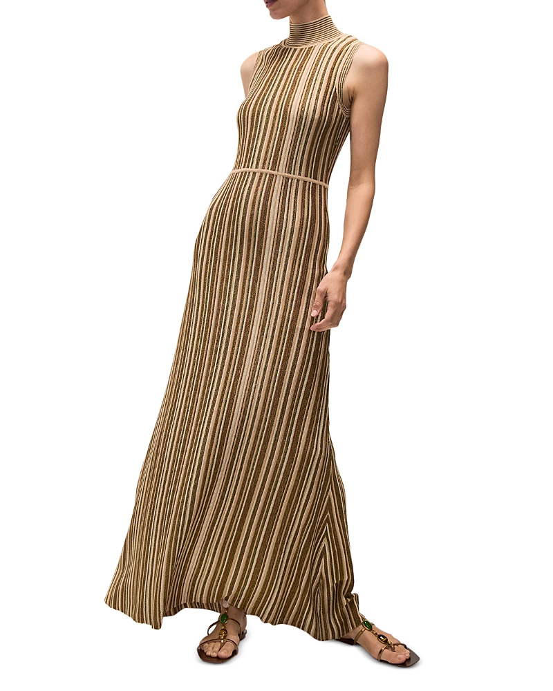 Shop Veronica Beard Anna Striped Maxi Dress In Gold/bronz