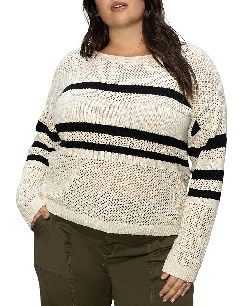 Sanctuary Sporty Stripe Open Knit Sweater In Eco Natura