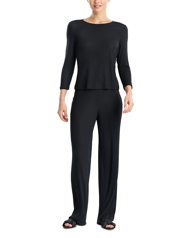 Natori Rib Essentials Long Sleeve Pajama Set In Black