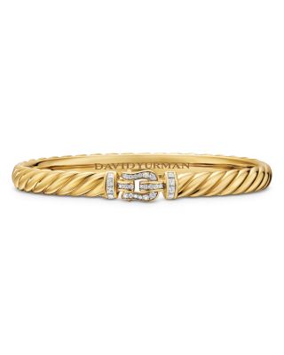 Sculpted Cable Buckle Bracelet in 18K Yellow Gold with Diamonds, 6mm
