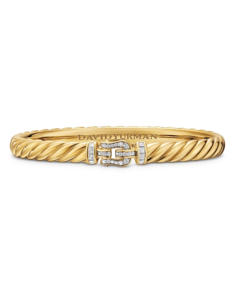 Sculpted Cable Buckle Bracelet in 18K Yellow Gold with Diamonds, 6mm