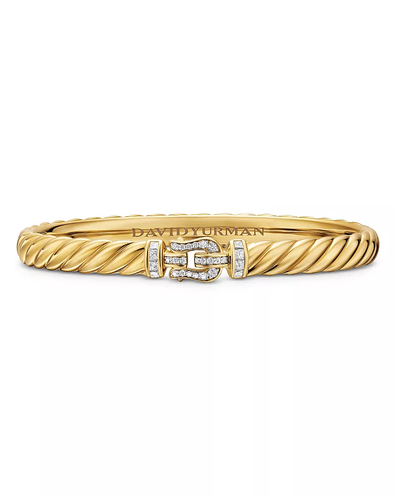 Sculpted Cable Buckle Bracelet in 18K Yellow Gold with Diamonds, 6mm