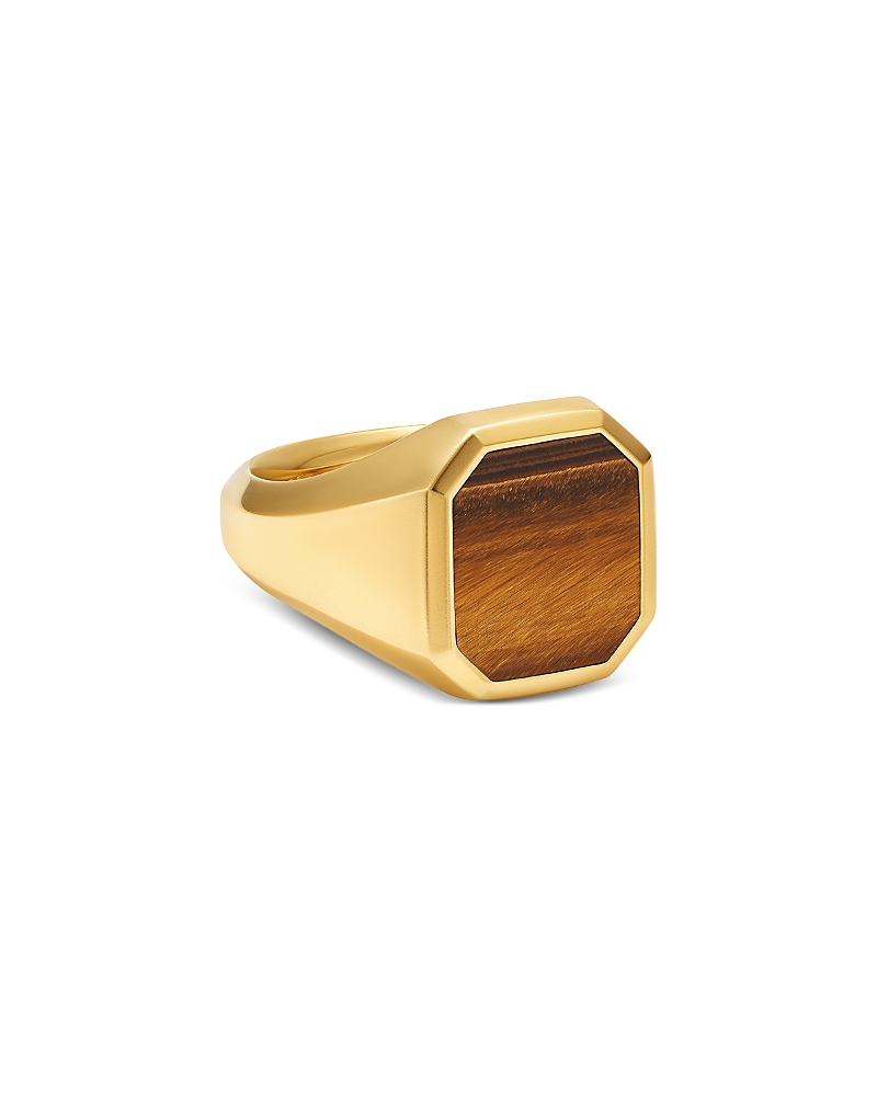 Men's Streamline Signet Ring in 18K Yellow Gold with Tiger's Eye, 18mm