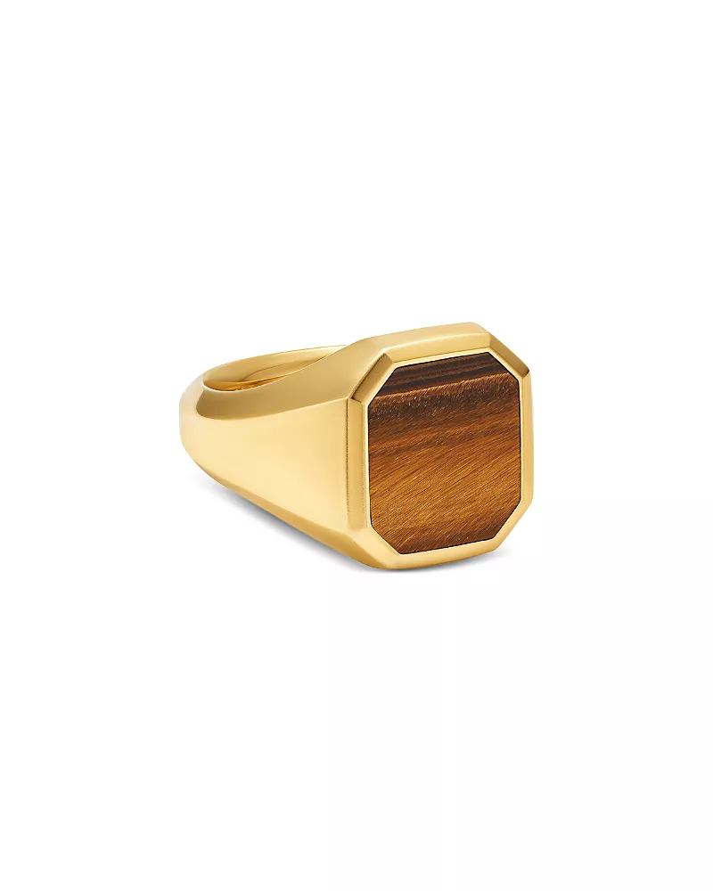 Men's Streamline Signet Ring in 18K Yellow Gold with Tiger's Eye, 18mm