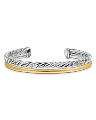 DY Mercer Two Row Cuff Bracelet in Sterling Silver with 18K Yellow Gold, 8mm