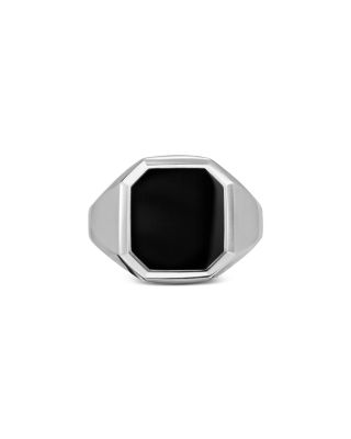 Men's Streamline Signet Ring in Sterling Silver with Black Onyx, 18mm