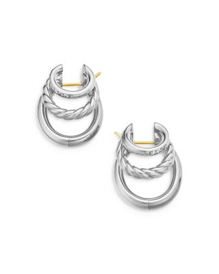 Three Row Hoop Earrings in Sterling Silver with Diamonds, 21mm