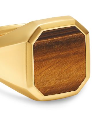 Men's Streamline Signet Ring in 18K Yellow Gold with Tiger's Eye, 18mm
