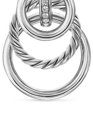 DY Mercer Triple Ring Drop Earrings in Sterling Silver with Diamonds, 35.6mm