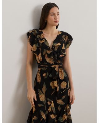 Floral Ruffle Trim Georgette Gown