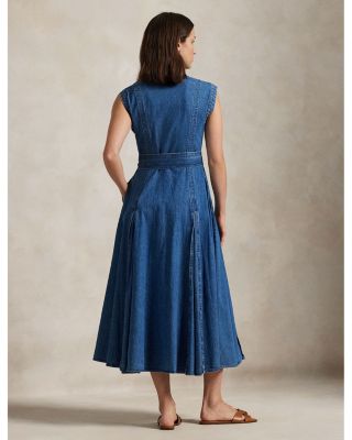Belted Denim Sleeveless A Line Dress