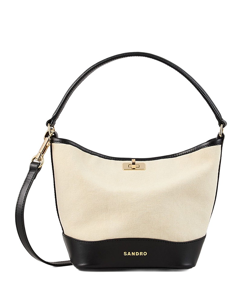 Sandro Tangoso Canvas Bucket Bag In Ecru/black