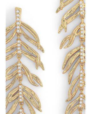 Pav&eacute; Palm Leaf Linear Drop Earrings in 18K Gold Plated